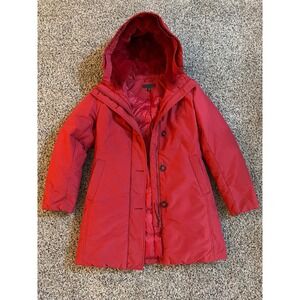 Uniqlo Ultra Warm Down Coat Red‎ Hooded Parka Jacket XS 211-409126
